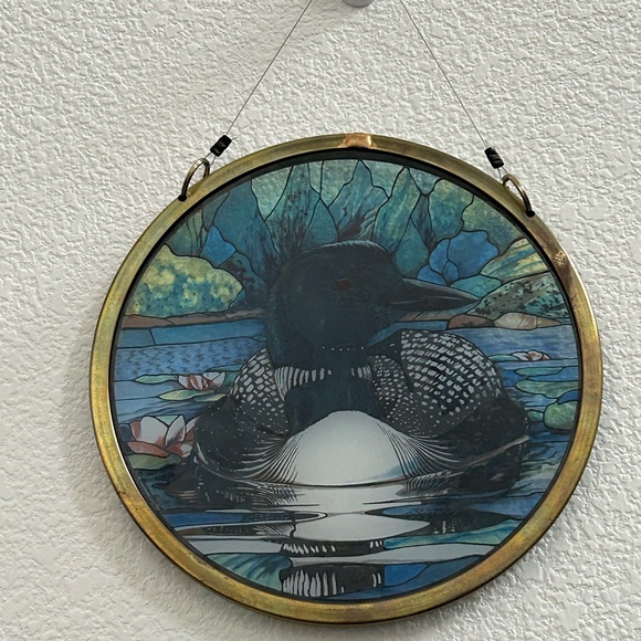 1 Pair Vtg Glassmasters The Loon Stained Glass Light Catcher Wall Hanging Copper - Picture 4 of 16